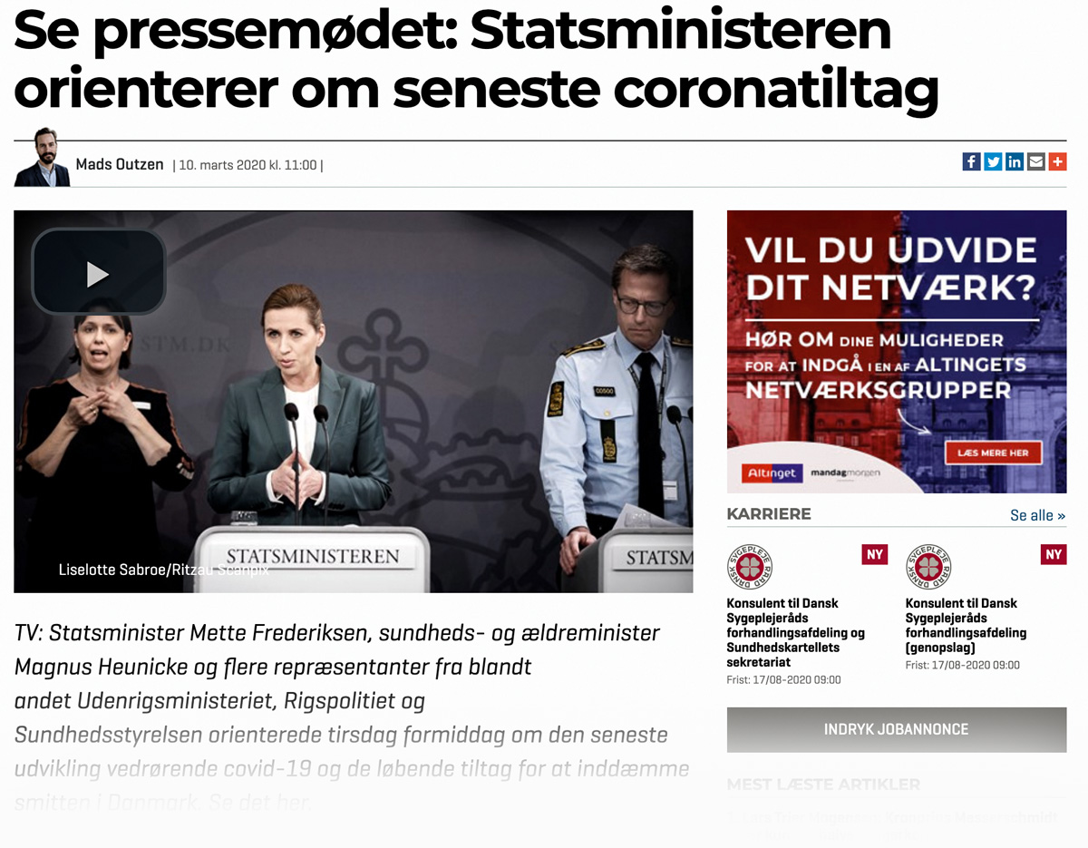 Mette Frederiksen til pressemødet om Corona